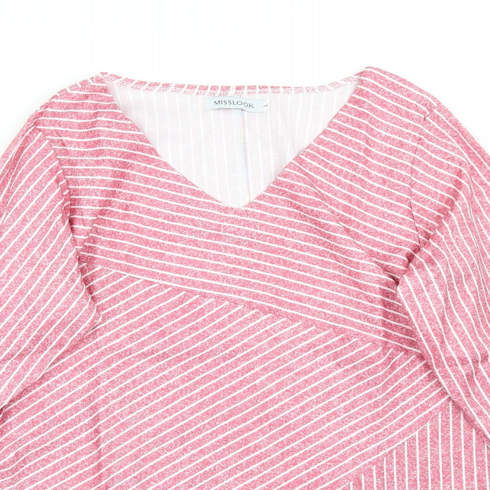 Miss look Womens Red Striped  Basic T-Shirt Size L