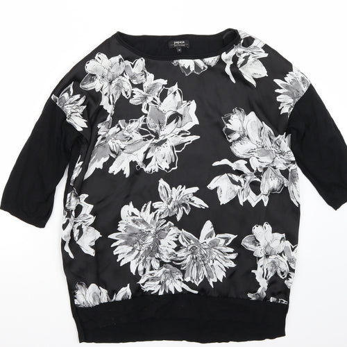 Papaya Womens Black Floral  Basic T-Shirt Size M