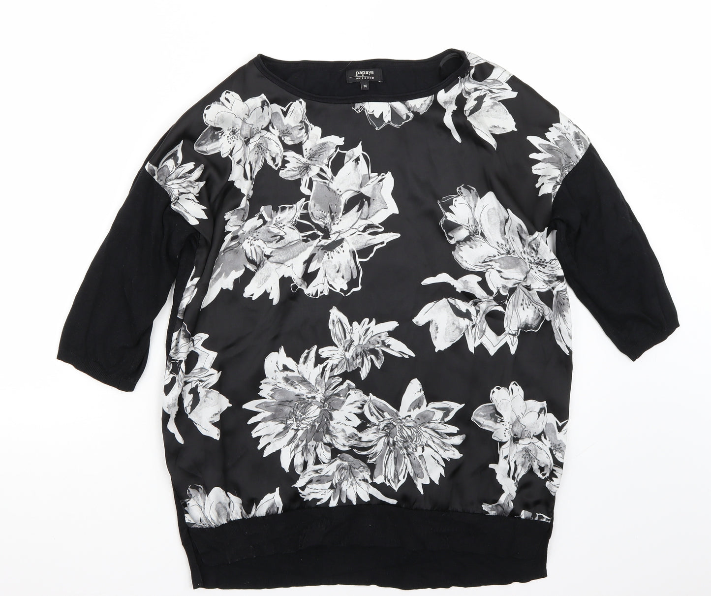Papaya Womens Black Floral  Basic T-Shirt Size M