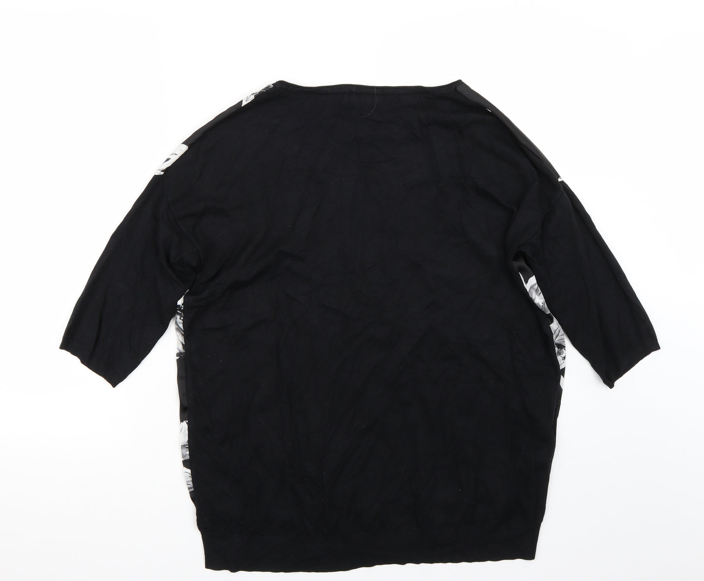 Papaya Womens Black Floral  Basic T-Shirt Size M