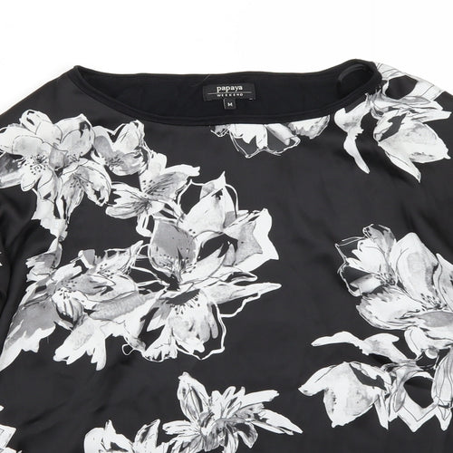 Papaya Womens Black Floral  Basic T-Shirt Size M