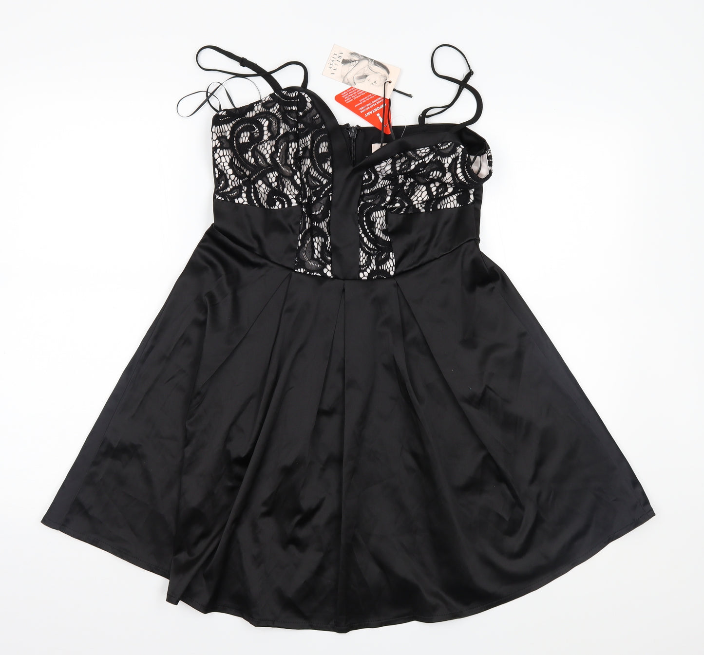 Lipsy Womens Black  Satin Fit & Flare  Size 12