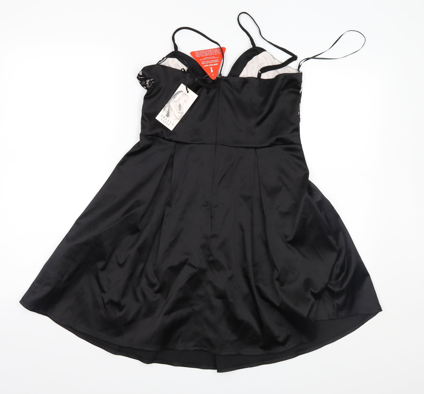 Lipsy Womens Black  Satin Fit & Flare  Size 12