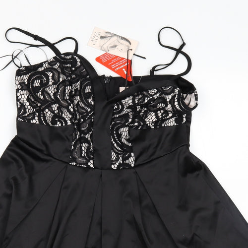 Lipsy Womens Black  Satin Fit & Flare  Size 12