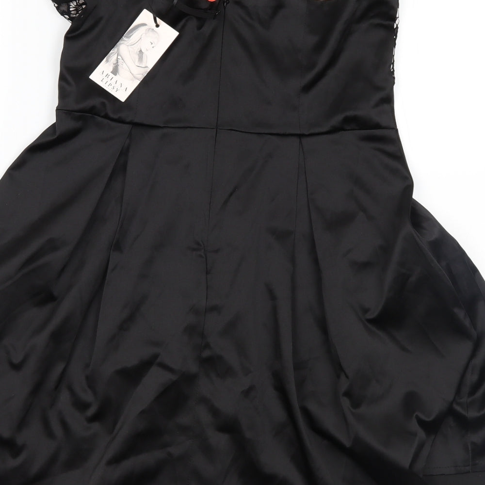 Lipsy Womens Black  Satin Fit & Flare  Size 12