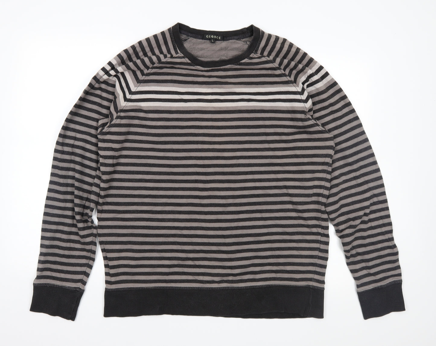 George Mens Grey Striped  Pullover Sweatshirt Size L