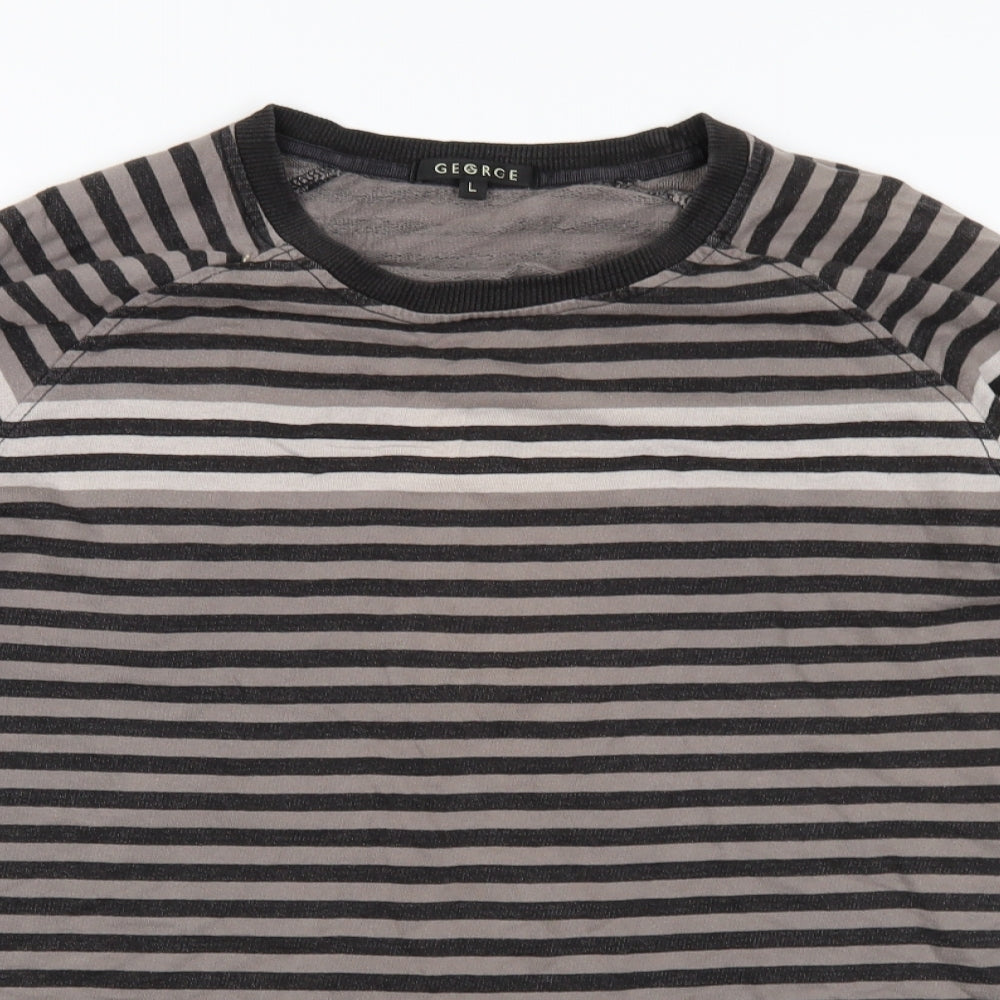 George Mens Grey Striped  Pullover Sweatshirt Size L