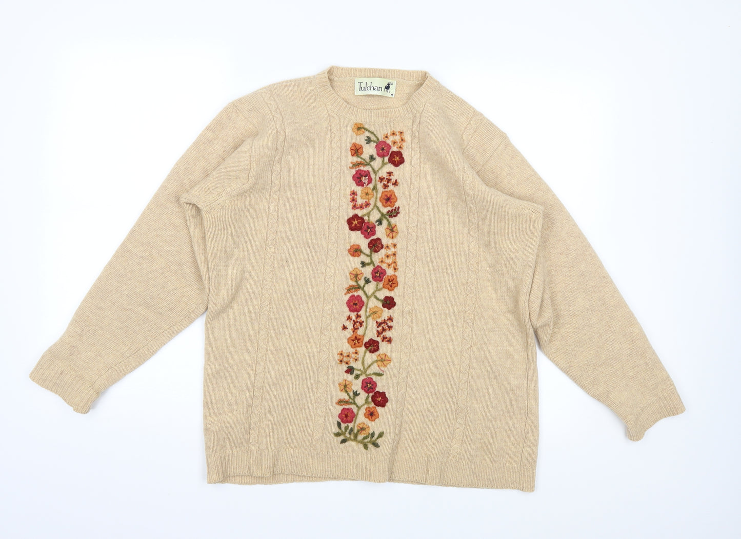 Tulchan Womens Brown Floral Knit Pullover Jumper Size M