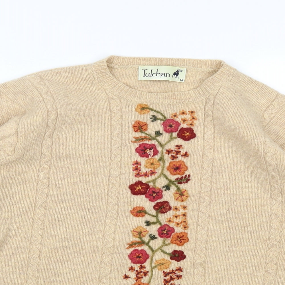 Tulchan Womens Brown Floral Knit Pullover Jumper Size M