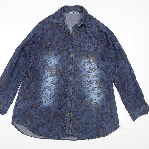 Rimoda Womens Blue Paisley  Basic Button-Up Size 22