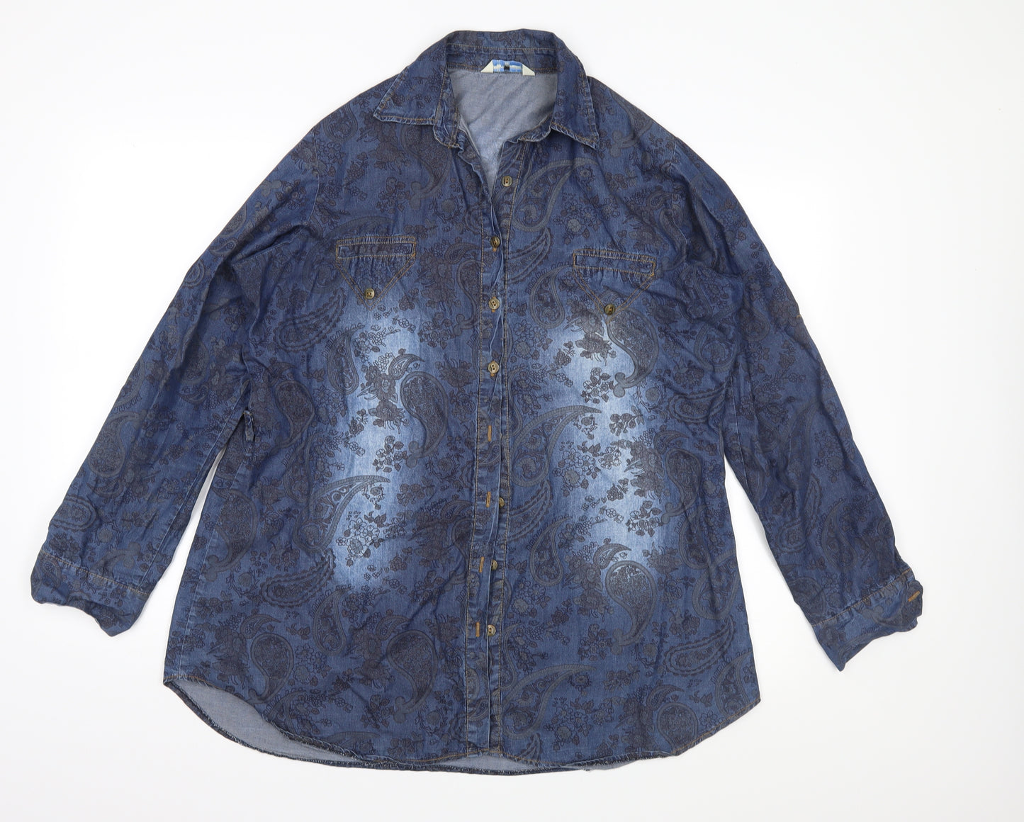 Rimoda Womens Blue Paisley  Basic Button-Up Size 22