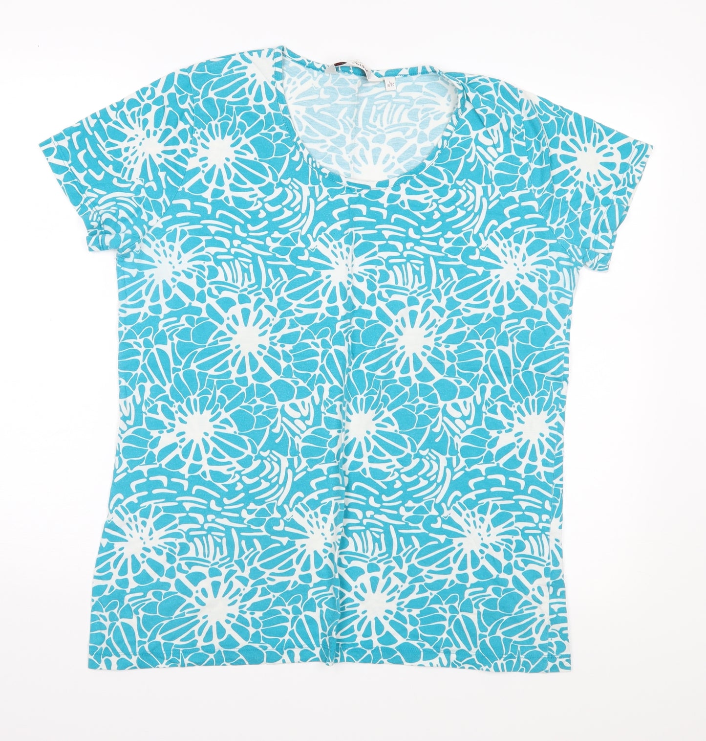 EWM Womens Blue Floral Jersey Basic T-Shirt Size L