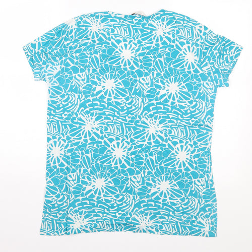 EWM Womens Blue Floral Jersey Basic T-Shirt Size L