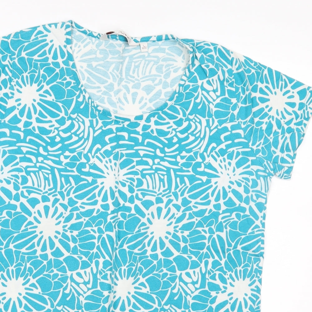 EWM Womens Blue Floral Jersey Basic T-Shirt Size L