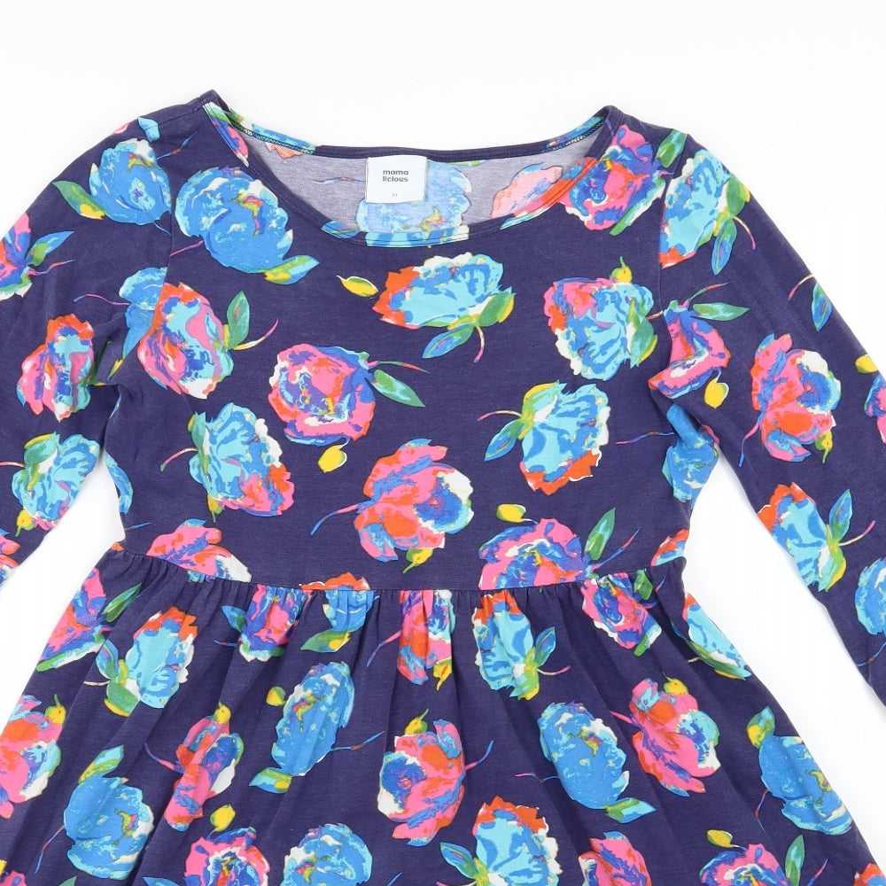 Mama-licious Womens Blue Floral Jersey Skater Dress  Size M