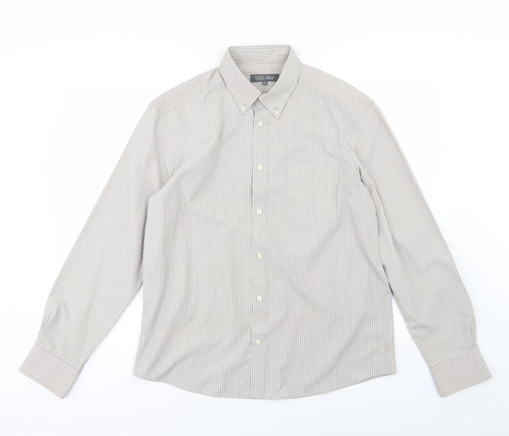 Marks and Spencer Mens Brown Striped   Button-Up Size M