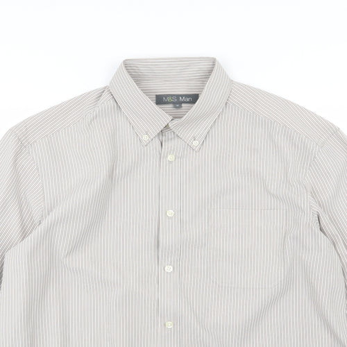 Marks and Spencer Mens Brown Striped   Button-Up Size M