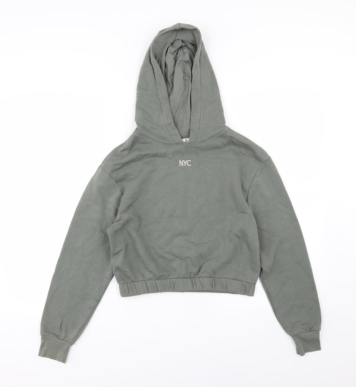 H&M Girls Green Jersey Pullover Hoodie Size 10-11 Years - NYC Cropped
