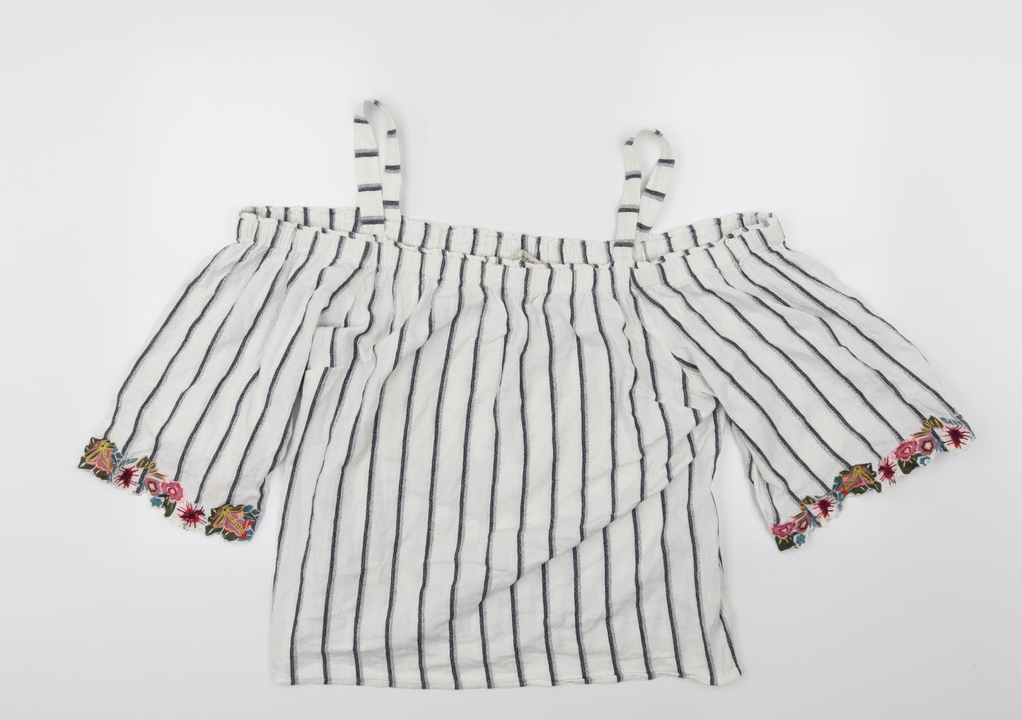 F&F Womens White Striped  Basic T-Shirt Size 22  - Floral
