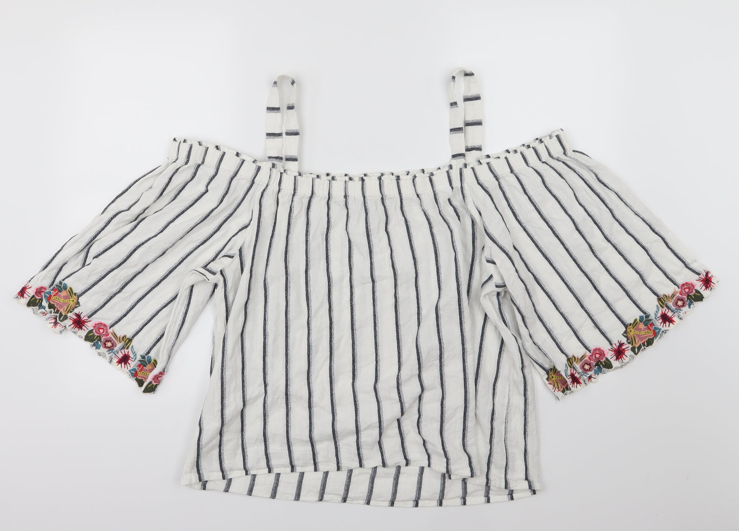 F&F Womens White Striped  Basic T-Shirt Size 22  - Floral
