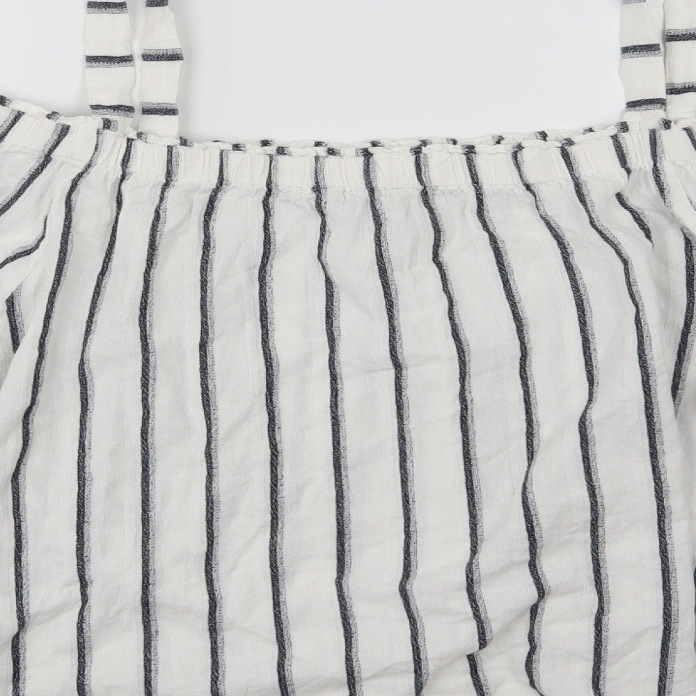 F&F Womens White Striped  Basic T-Shirt Size 22  - Floral