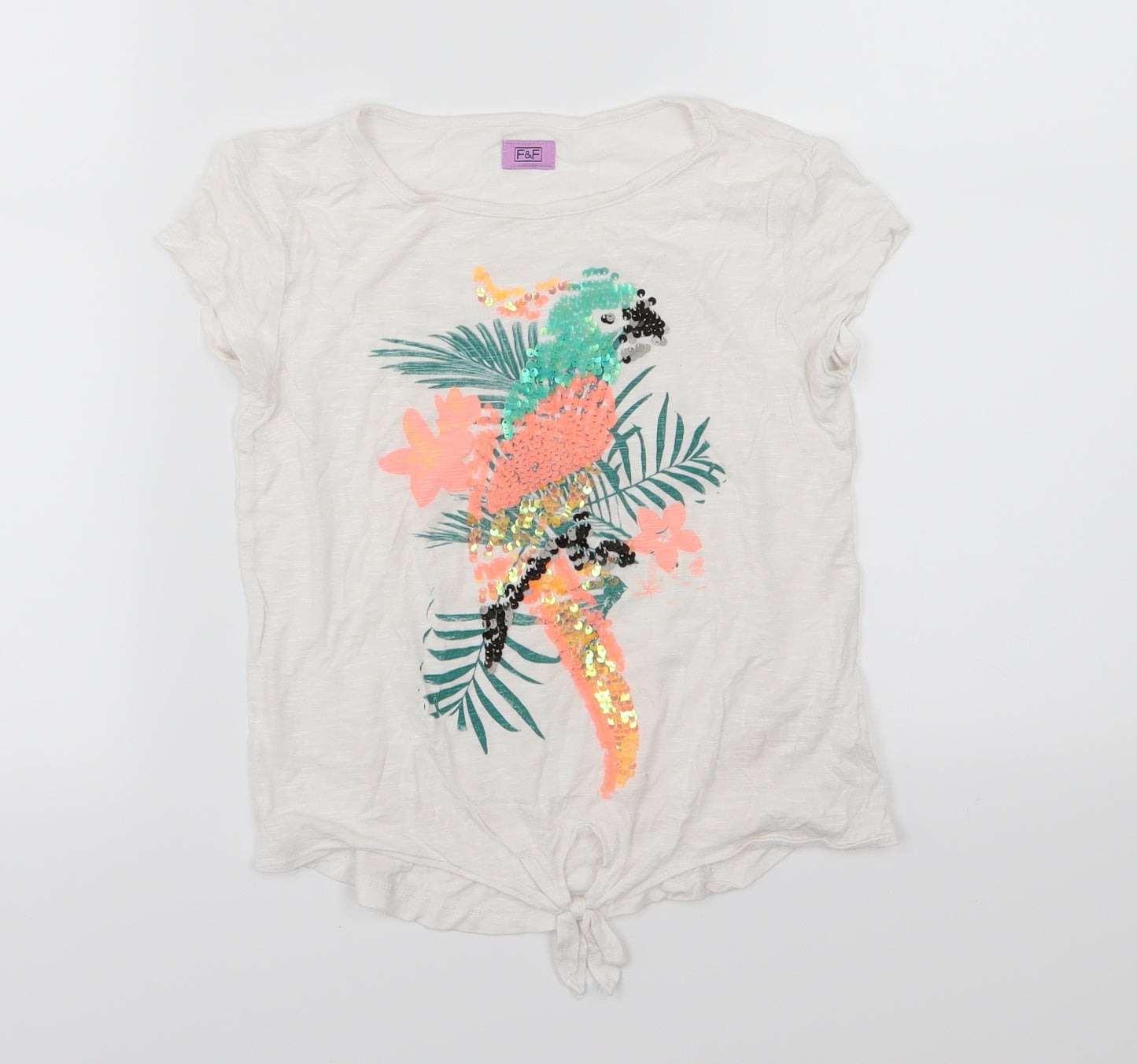 F&F Girls White  Jersey Basic T-Shirt Size 9-10 Years  - Parrot