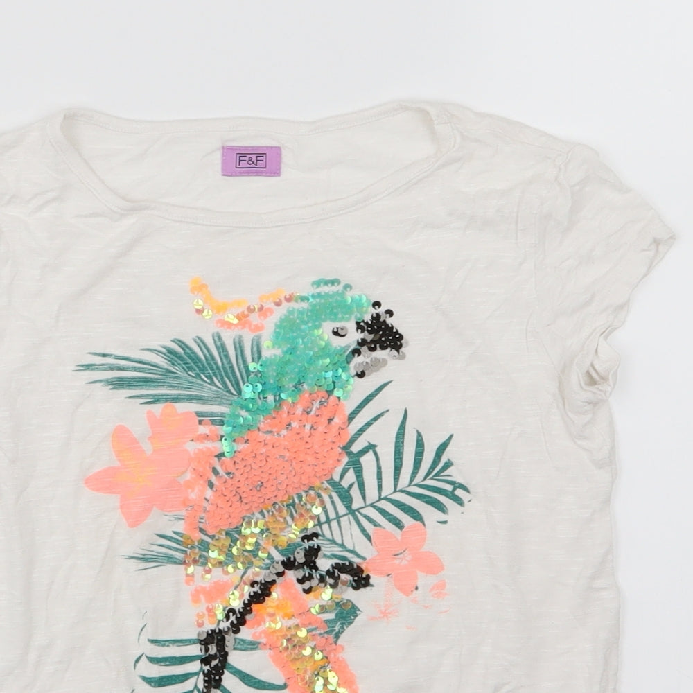 F&F Girls White  Jersey Basic T-Shirt Size 9-10 Years  - Parrot