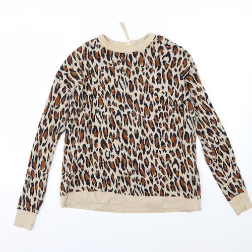 H&M Womens Brown Animal Print Knit Pullover Jumper Size XS