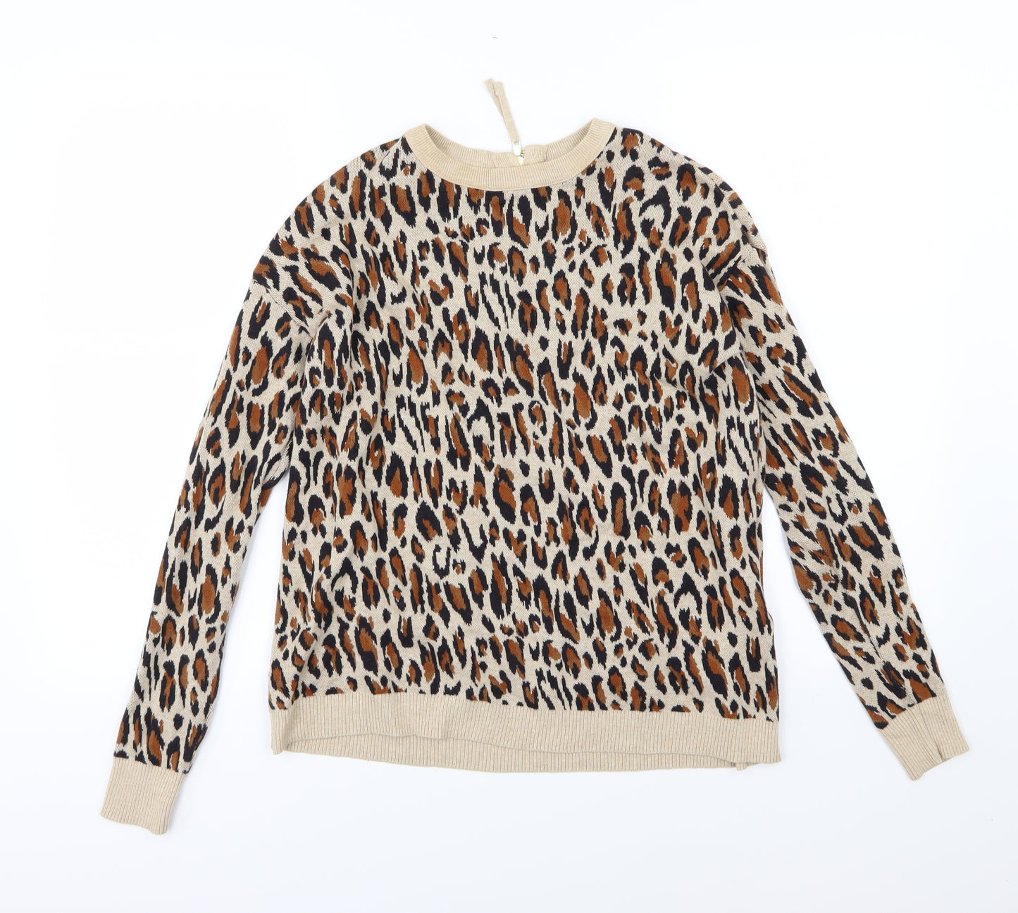H&M Womens Brown Animal Print Knit Pullover Jumper Size XS