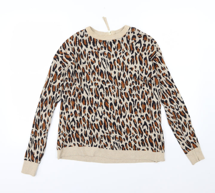 H&M Womens Brown Animal Print Knit Pullover Jumper Size XS