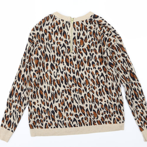 H&M Womens Brown Animal Print Knit Pullover Jumper Size XS