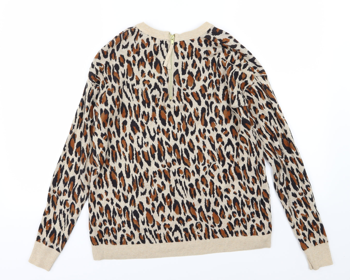 H&M Womens Brown Animal Print Knit Pullover Jumper Size XS
