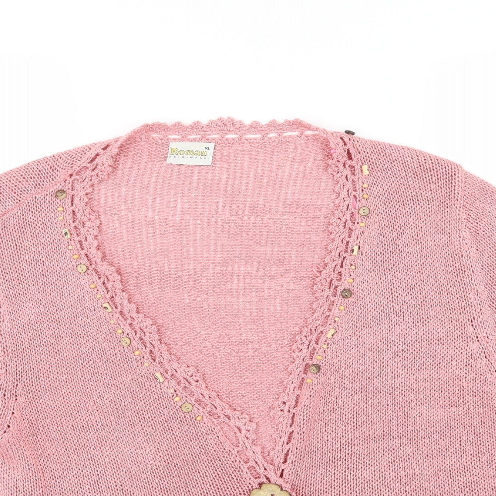 Roman Womens Pink  Knit Cardigan Jumper Size XL