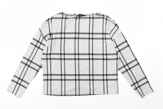 Front view of F&F women’s grey striped pullover sweatshirt, size UK 12