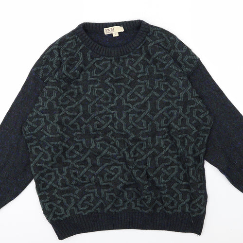 EWM Mens Blue Geometric Knit Pullover Jumper Size M