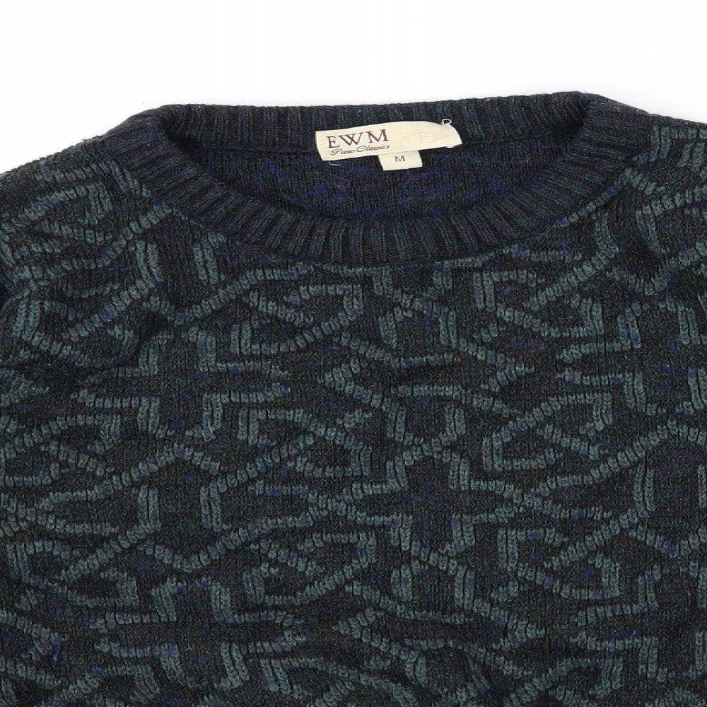 EWM Mens Blue Geometric Knit Pullover Jumper Size M