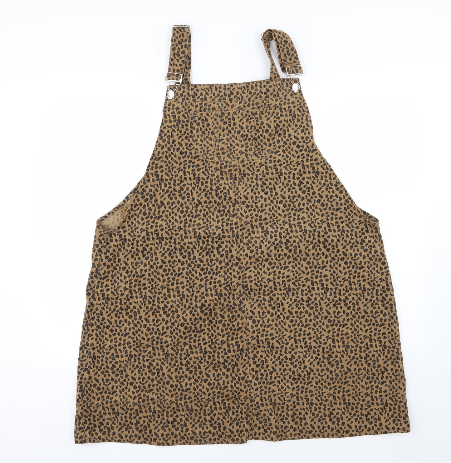 Boohoo Womens Brown Animal Print Corduroy Pinafore/Dungaree Dress  Size 22