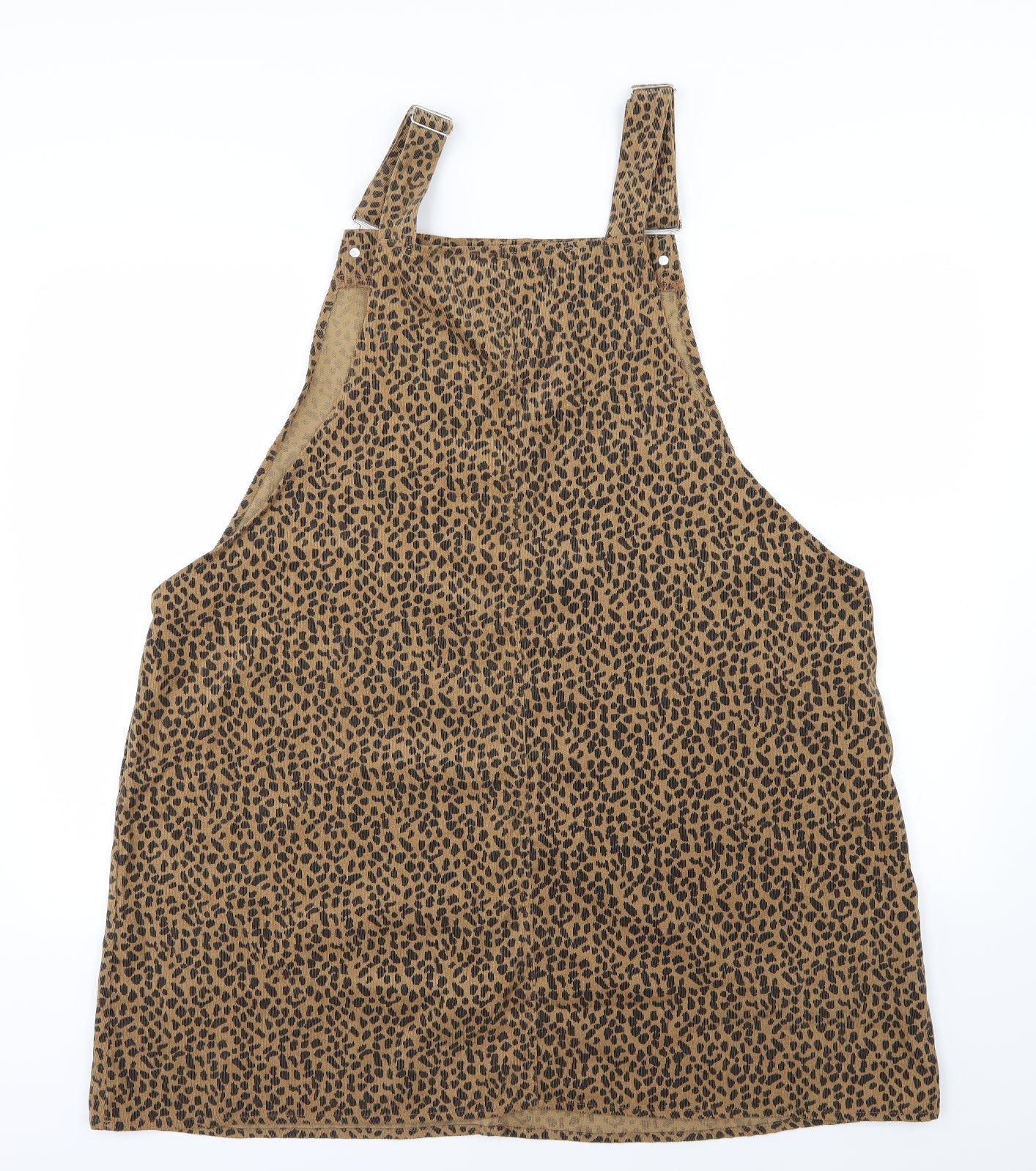 Boohoo Womens Brown Animal Print Corduroy Pinafore/Dungaree Dress  Size 22
