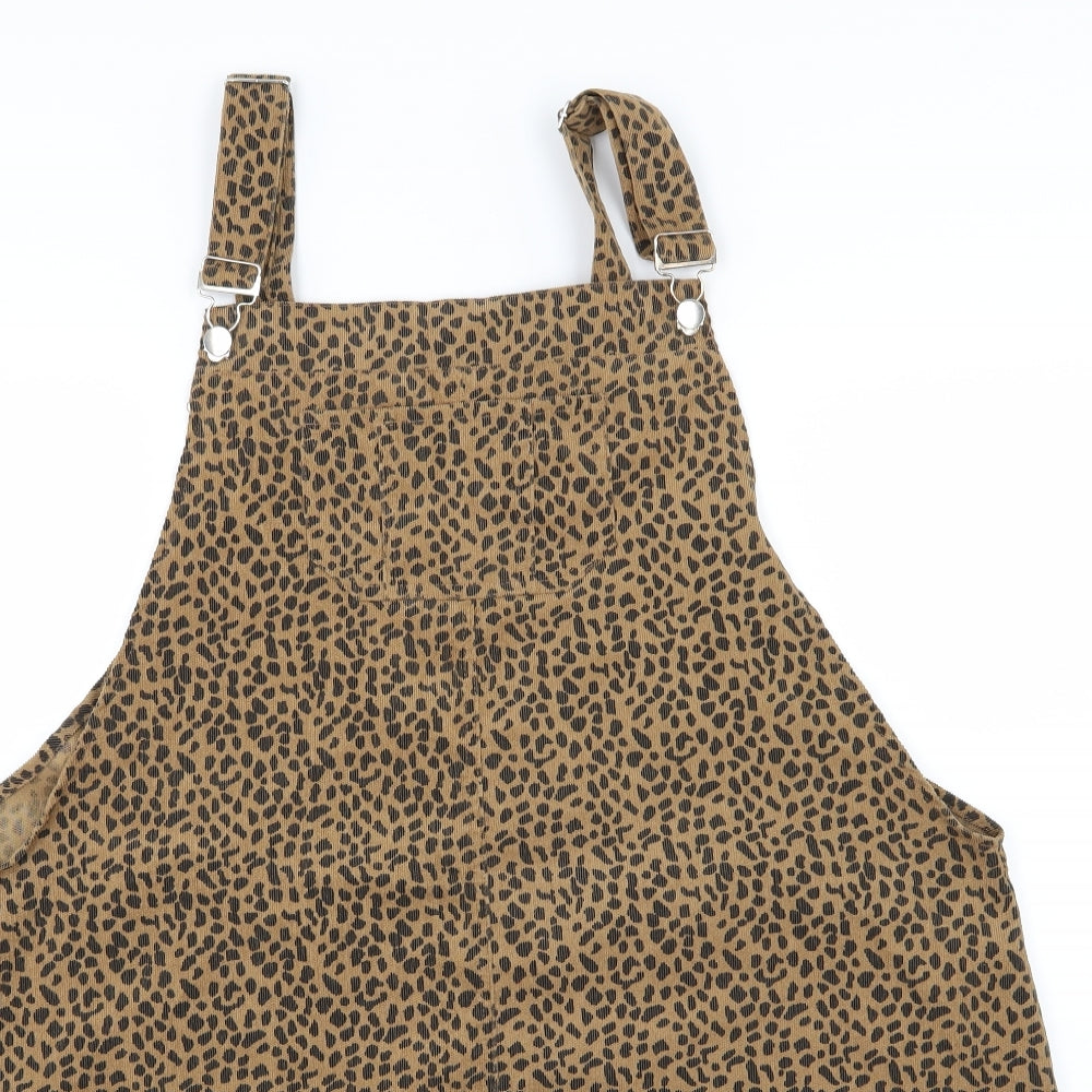 Boohoo Womens Brown Animal Print Corduroy Pinafore/Dungaree Dress  Size 22