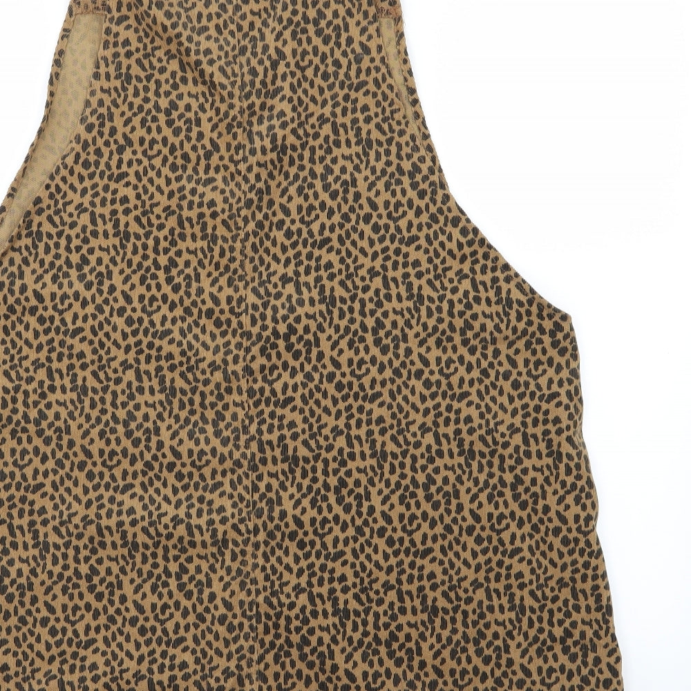 Boohoo Womens Brown Animal Print Corduroy Pinafore/Dungaree Dress  Size 22