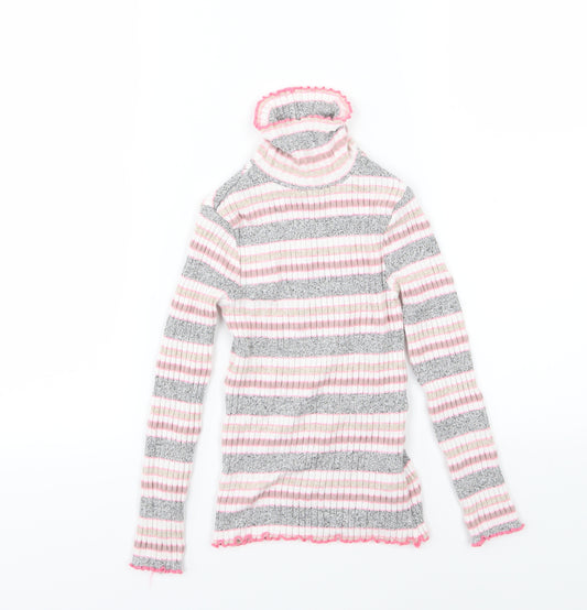 M&Co Girls Multicoloured Striped Knit Pullover Jumper Size 5-6 Years
