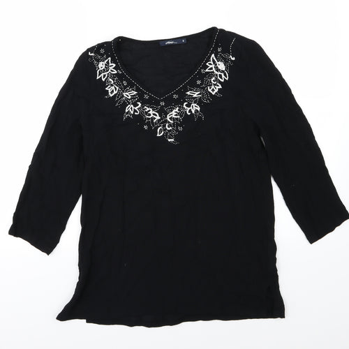 DASH Womens Black Floral  Basic Blouse Size 10