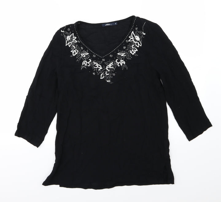 DASH Womens Black Floral Basic Blouse Size 10