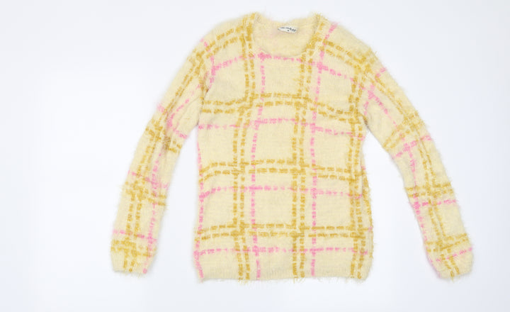 Miss Selfridge Womens Beige Check Pullover Jumper Size 10