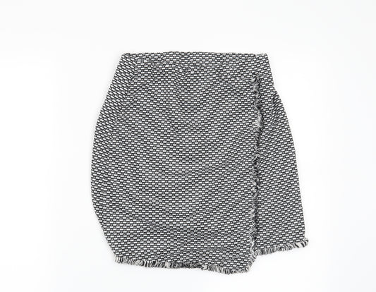 Front view of Atmosphere women’s black geometric mini skirt, size UK 8