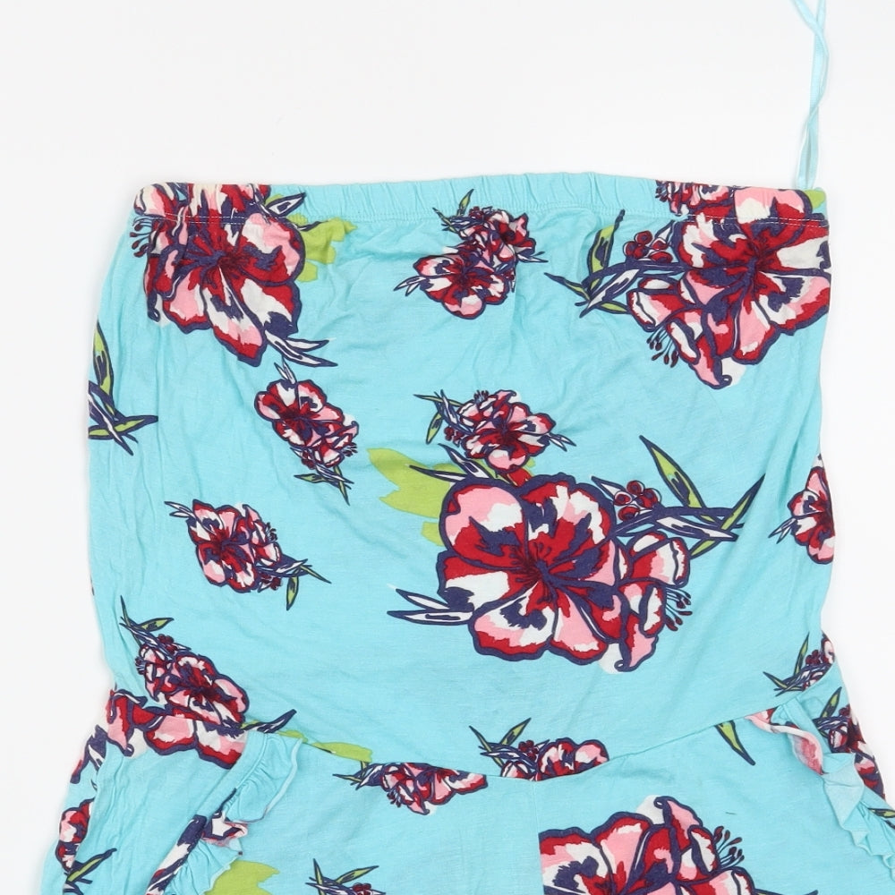 River Island Womens Blue Floral  Playsuit One-Piece Size 10