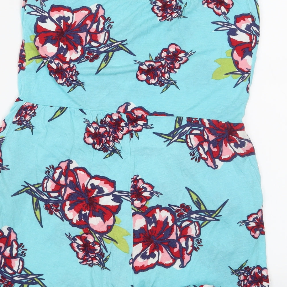River Island Womens Blue Floral  Playsuit One-Piece Size 10