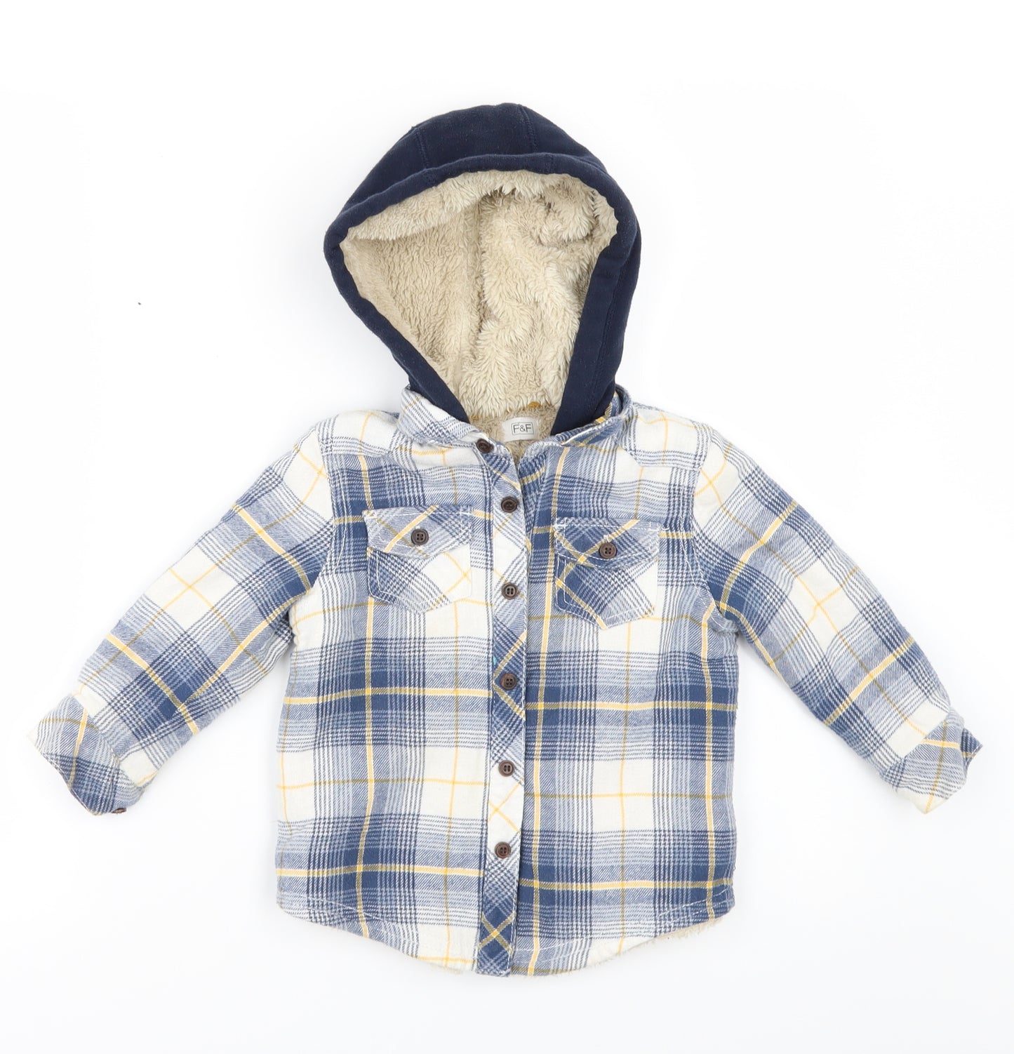 F&F Boys Black Check  Basic Button-Up Size 2-3 Years  - Fleece lined