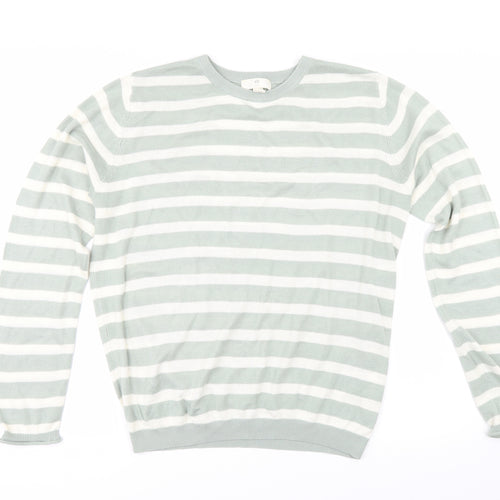 H&M Womens Green Striped  Pullover Jumper Size M