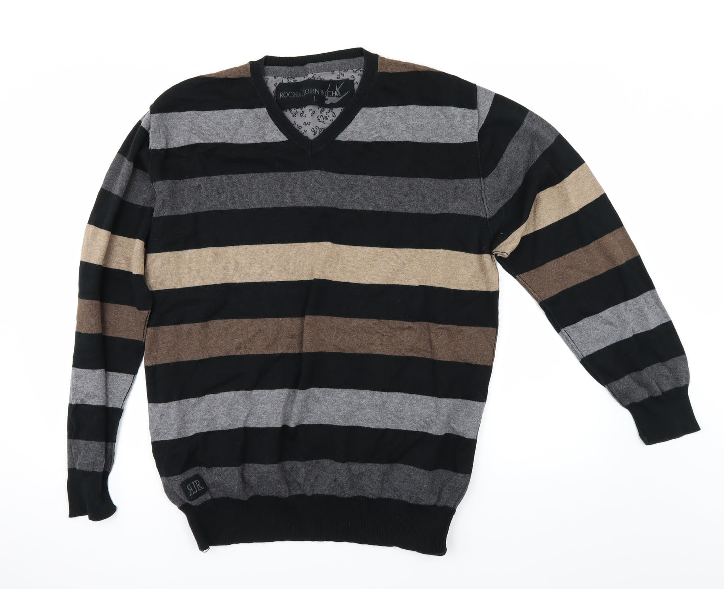 Debenhams Mens Black Striped  Pullover Jumper Size L